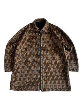 Fendi Vintage Zucca Monogram Reversible Jacket Trench Coat Brown